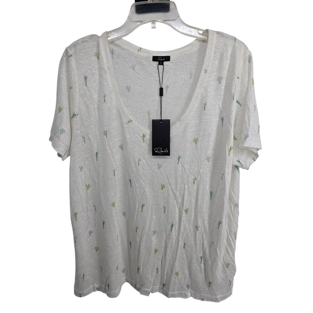 Rails NEW Luna White Watercolor Cactus Tee Shirt Size XL